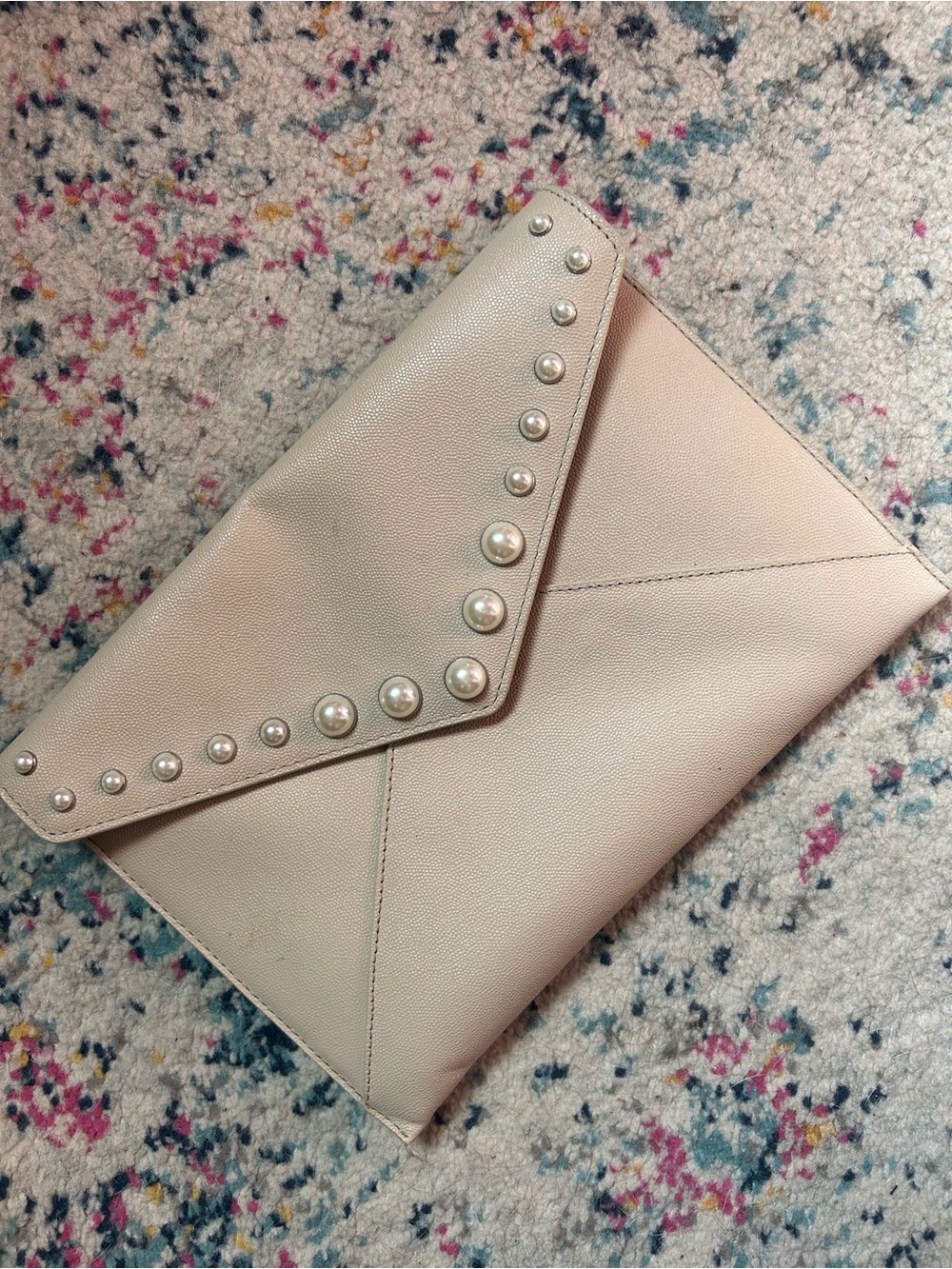 Rebecca Minkoff Pearl-Embellished Cream Envelope Clutch